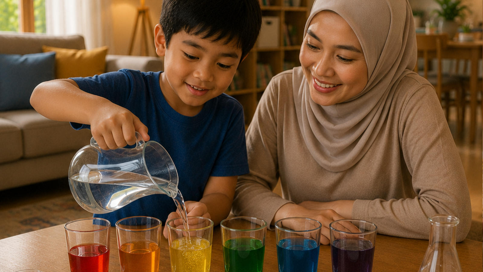 Anak berdiskusi seru dengan ibunya tentang cerita favorit